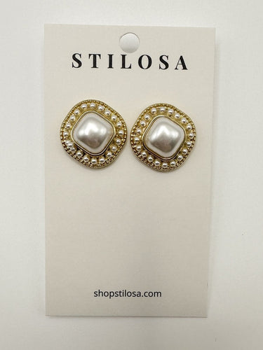 Pearl Center Gold Stud Earrings - STILOSA