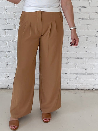 Camel Wide Leg Pleated Trousers - STILOSA