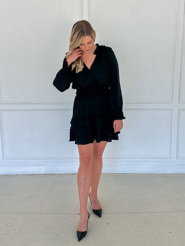 Ruffled Surplice Black Mini FINAL SALE - STILOSA