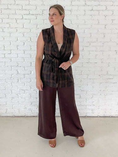 Plaid Tie Waist Vest - STILOSA