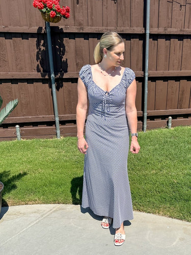 Navy Harbor Gingham Maxi - STILOSA