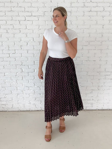 Polka Dot Satin Pleated Skirt - STILOSA