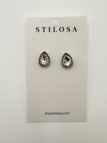 Silver Teardrop CZ Bezel Stud Earrings - STILOSA