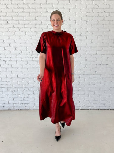 Burgundy Shimmer Mock Neck Maxi Dress - STILOSA
