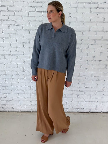 Charcoal Johnny Collar Sweater - STILOSA