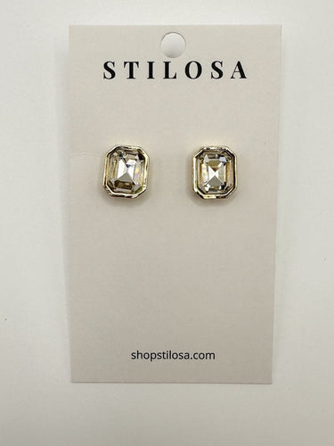 Gold Emerald Cut CZ Bezel Stud Earrings - STILOSA