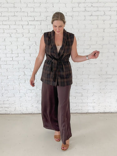 Plaid Tie Waist Vest - STILOSA