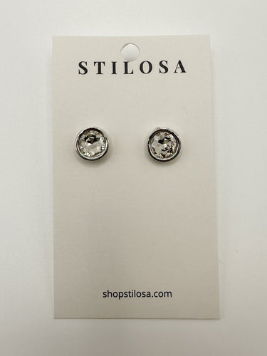 Silver Round CZ Bezel Stud Earrings - STILOSA
