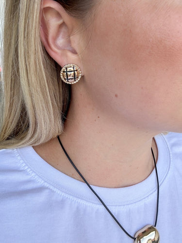 Gold Quilted Button Stud Earrings - STILOSA