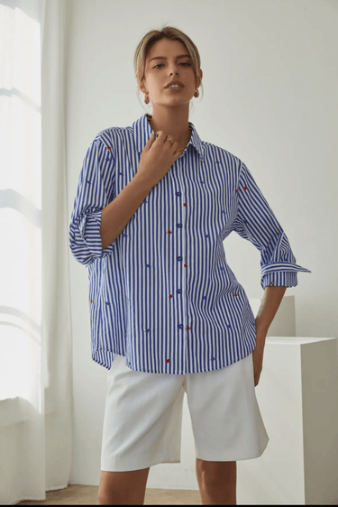 Blue & White Striped Button Down Shirt - STILOSA