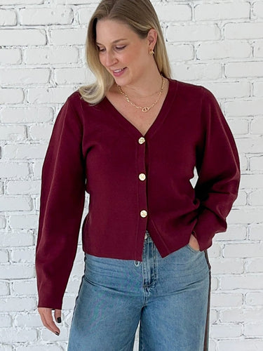 Burgundy Sculpted Knit Cardigan - STILOSA