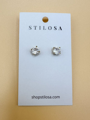 7mm CZ Stud Earrings - Gold - STILOSA