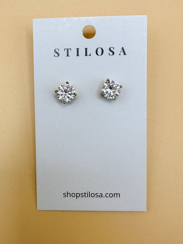 8mm CZ Stud Earrings | Gold - STILOSA