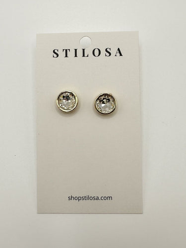 Gold Round CZ Bezel Stud Earrings - STILOSA
