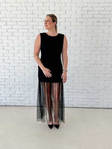 Sheer Pearl Mesh Overlay Maxi Dress - STILOSA