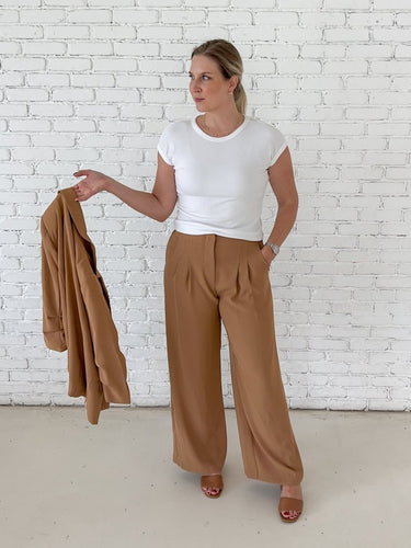 Camel Wide Leg Pleated Trousers - STILOSA