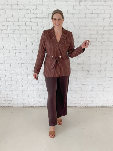Pinstripe Tie Waist Blazer - STILOSA