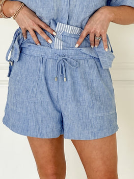 Chambray Drawstring Shorts - STILOSA