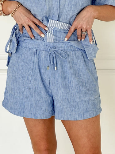 Chambray Drawstring Shorts - STILOSA