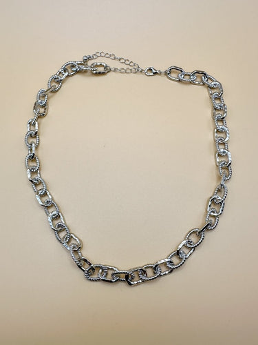 Silver Textured Link Chain Necklace - STILOSA
