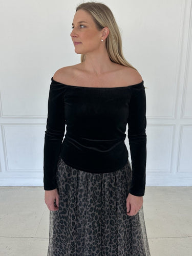 Black Velvet Bardot Top FINAL SALE - STILOSA