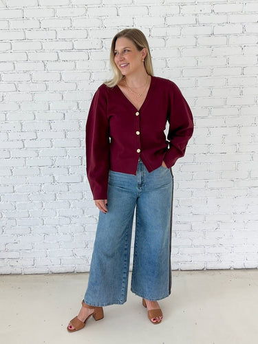 Burgundy Sculpted Knit Cardigan - STILOSA
