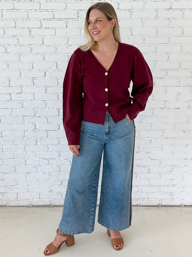Burgundy Sculpted Knit Cardigan - STILOSA