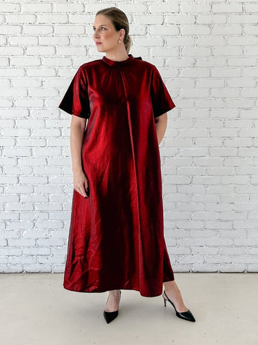 Burgundy Shimmer Mock Neck Maxi Dress - STILOSA