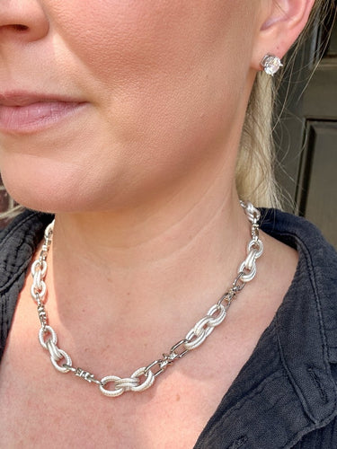 Silver Mixed Finish Chain Necklace - STILOSA