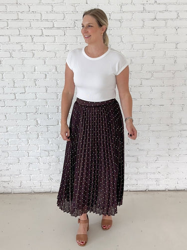 Polka Dot Satin Pleated Skirt - STILOSA