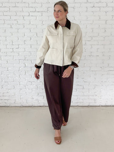 Ivory Corduroy Collar Chore Jacket - STILOSA