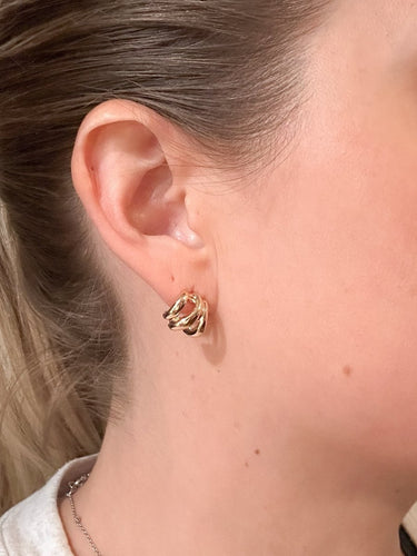 Gold Triple Hoop Stud Earrings - STILOSA