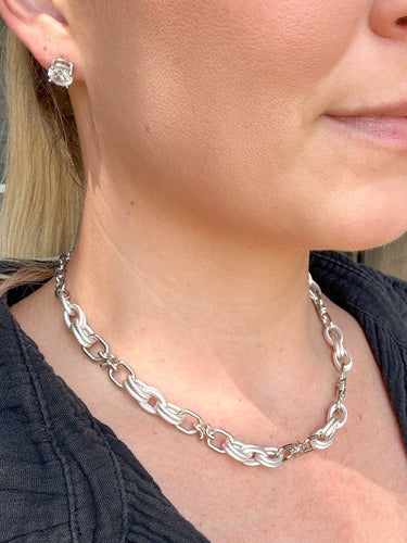 Silver Mixed Finish Chain Necklace - STILOSA
