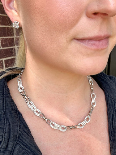 Silver Mixed Finish Chain Necklace - STILOSA
