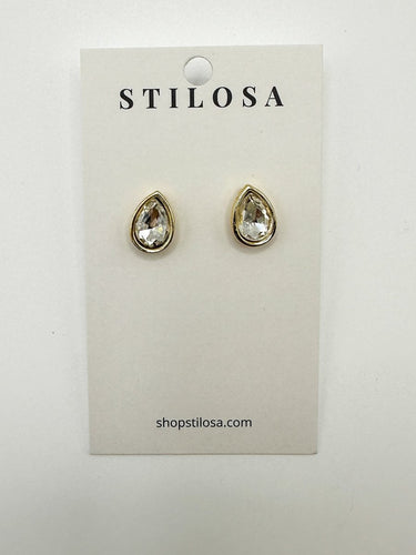 Gold Teardrop CZ Bezel Stud Earrings - STILOSA