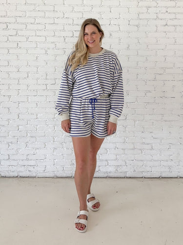 Striped French Terry Crewneck Top - STILOSA