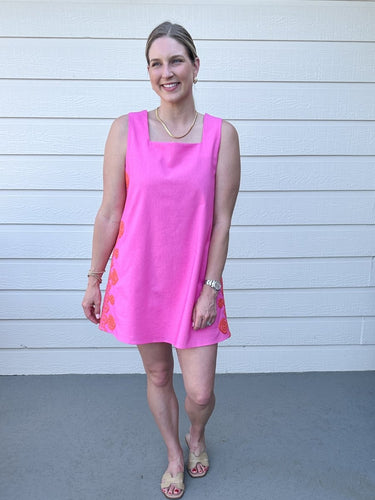 Coral Bloom Linen Blend Dress - STILOSA