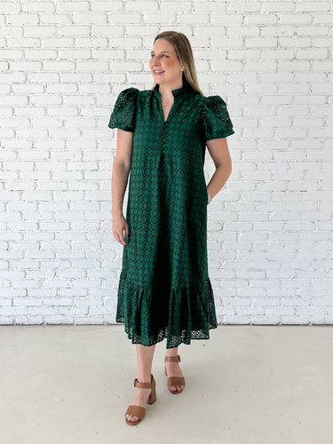 Hunter Green Grace Eyelet Maxi Dress - STILOSA