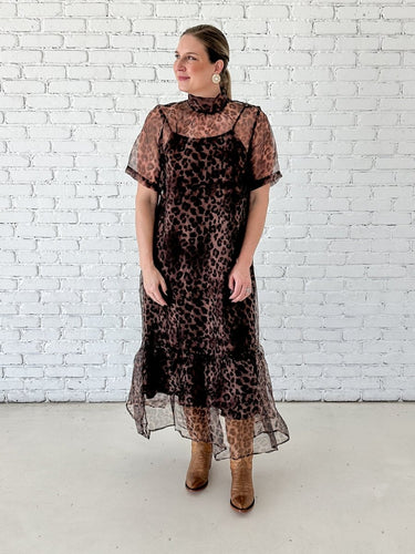 Leopard Sheer Overlay Maxi Dress - STILOSA