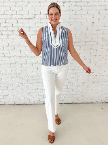 Harbor Stripe Sleeveless Blouse - STILOSA