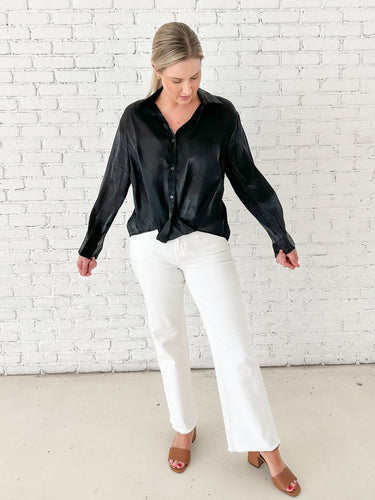 Sheer Black Satin Top - STILOSA