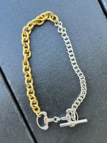 Gold & Silver tone with Horsebit toggle necklace