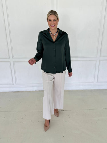 Dark Olive Satin Button Up FINAL SALE S - STILOSA