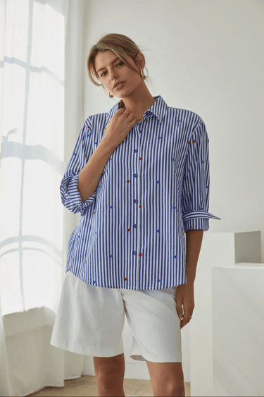 Blue & White Striped Button Down Shirt - STILOSA