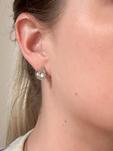 Silver Round CZ Bezel Stud Earrings - STILOSA