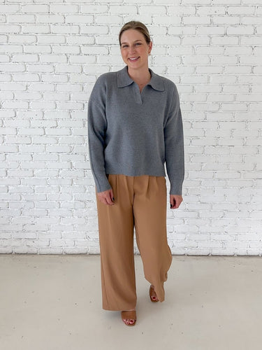 Charcoal Johnny Collar Sweater - STILOSA
