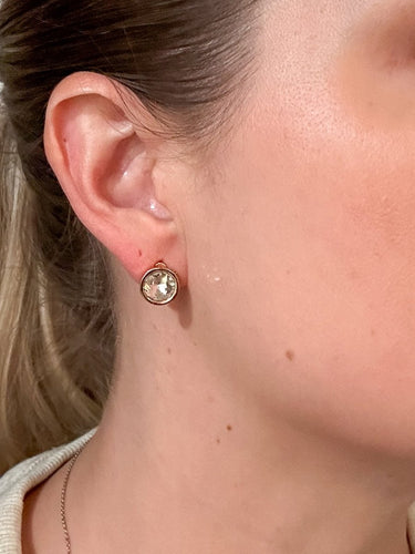 Gold Round CZ Bezel Stud Earrings - STILOSA