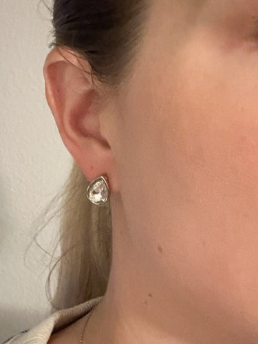 Silver Teardrop CZ Bezel Stud Earrings - STILOSA