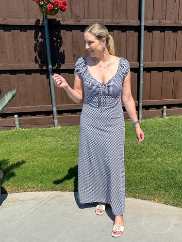 Navy Harbor Gingham Maxi - STILOSA
