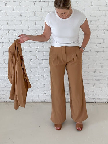 Camel Wide Leg Pleated Trousers - STILOSA